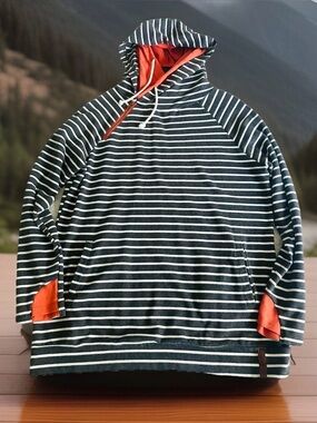 Ampersand Avenue Double Hoodie XXXL 3X Gray Stripe Pullover Drawstring Pockets